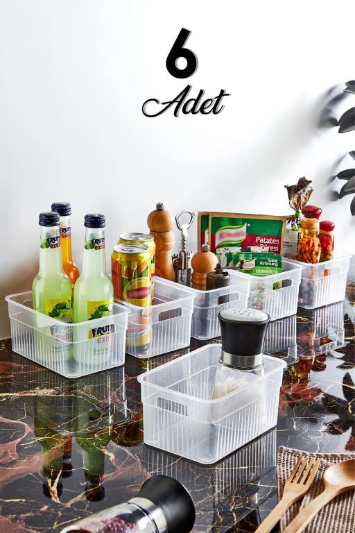6 Adet Çok Amaçlı Dolap İçi Düzenleyici Organizer- Buzdolabı İçi Düzenleyici Sepet